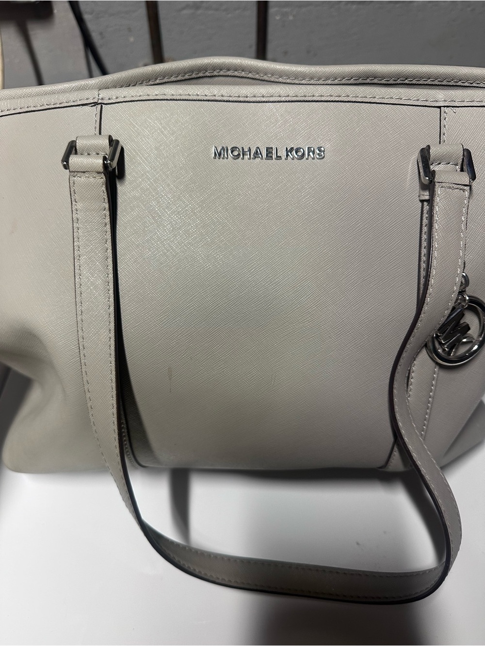Michael Kors Neutral Saffiano Leather Tote in Light Gray